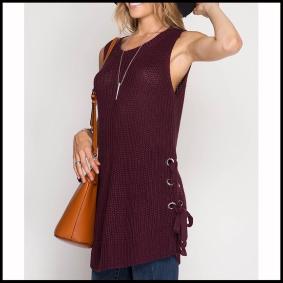 Plum Side Lace-up Sweater Vest - Picture 2 of 6